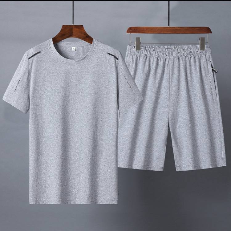 M - 8XL de verano delgado traje casual hombre camiseta suelta papá manga corta pantalones cortos de abuelo de dos piezas