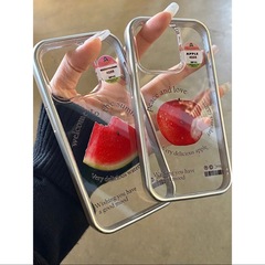 日韓吃一口西瓜適用蘋果15/14/13promax手機殼12/11電鍍銀框 軟殼
