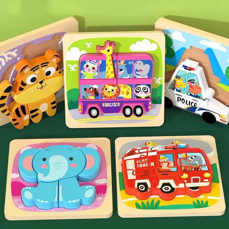 Puzzle tridimensional avanzado de madera transfronteriza juguetes infantiles infantiles infantiles niños niños pequeños dibujos animados infantiles puzzle 3 años