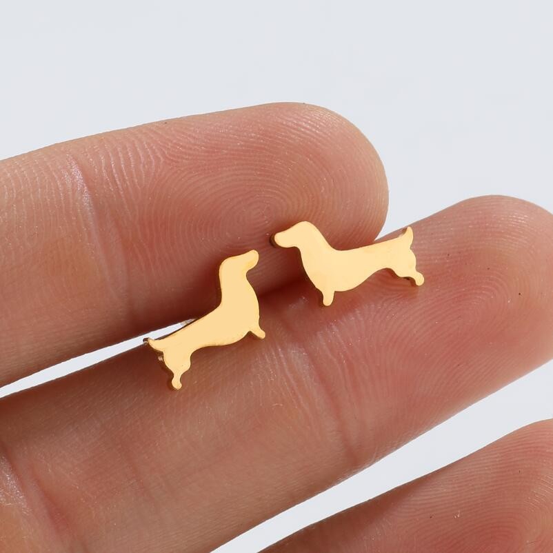 1 Pair Simple Style Dog Titanium Steel Plating Ear Studs display picture 5