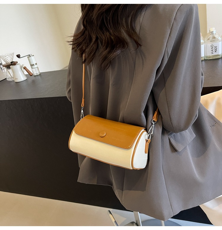 High end cylindrical small for women, 2024 summer new simple contrasting color underarm bag, niche trendy crossbody bag_voghion.com