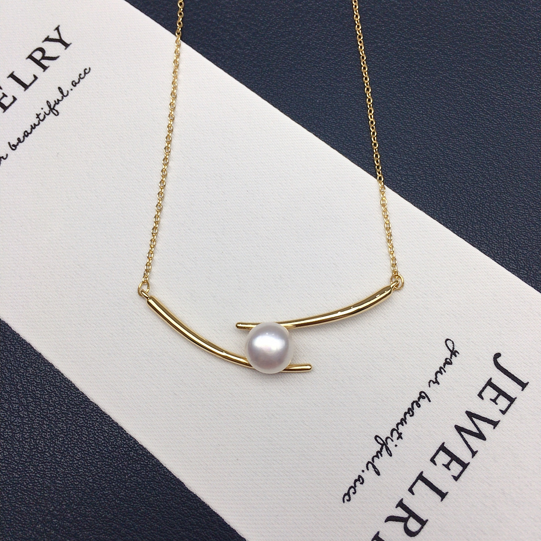 Zhuji Natural Freshwater Pearl Pendant Simple Design Smile Chain Chopsticks Cross Pearl Collarbone Necklace Wholesale