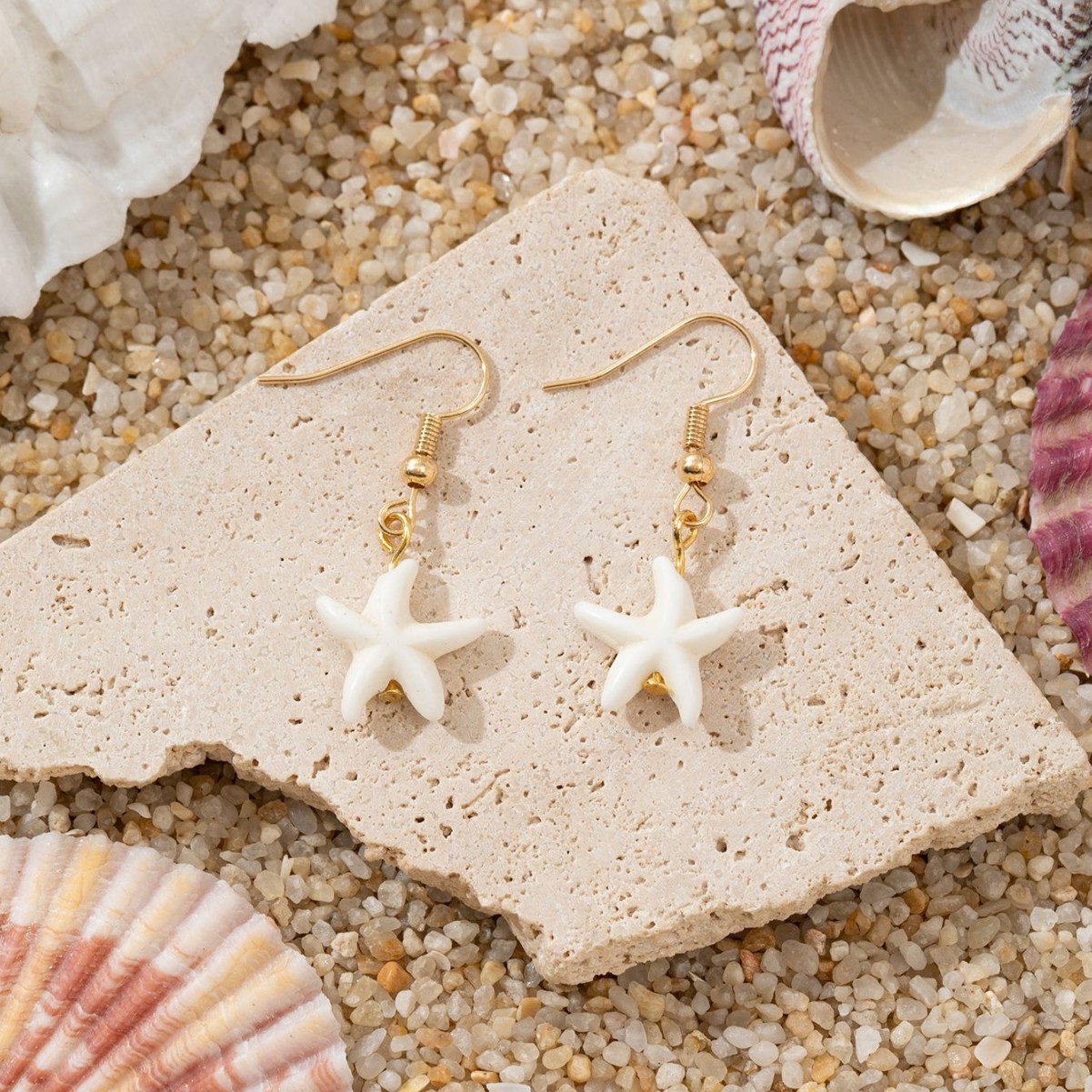 Natural Shell Conch And Starfish Ocean Beach Vacation Earrings_voghion.com