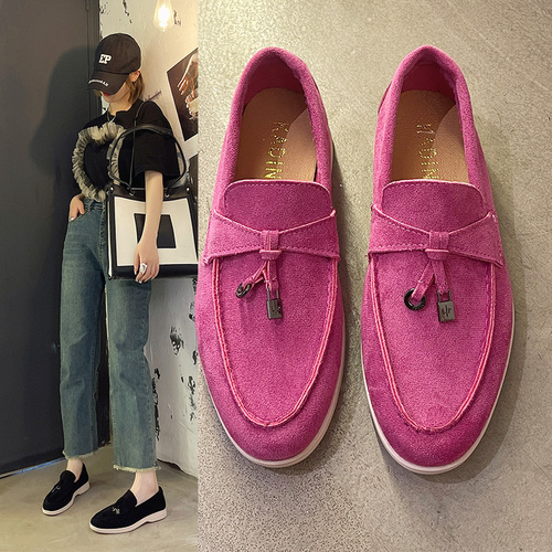 Soft-soled loafers for women, slip-ons, British-style retro small leather shoes, comfortable flat-soled single shoes, beanie shoes for women
