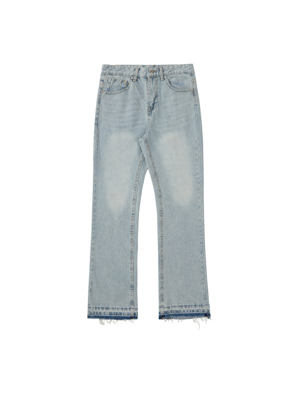 Clean Fit Blue Fringe 507 Fit Jeans Retro Washed Distressed Long Pants Clean Fit Blue Fringe 507 Fit Jeans Retro Washed Distressed Long Pants