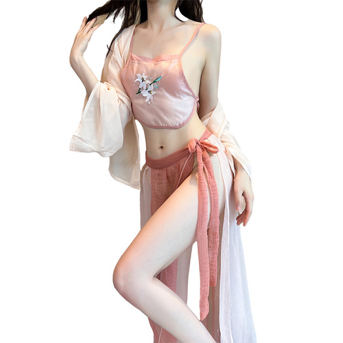 Lingerie, Sexy Ancient Hanfu, Republic of China Style, Embroidered Pajamas, Bodice, Pure Desire, Flaming, Uniform Temptation Set