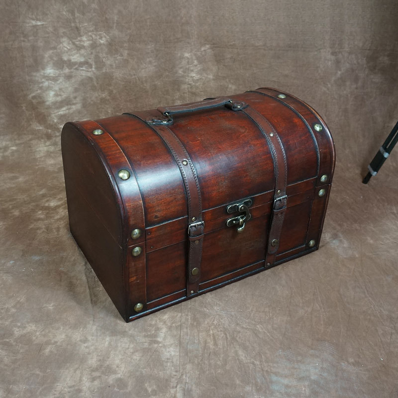 Nueva caja de madera vintage de estilo antiguo caja de juguetes de almacenamiento caja de acabado de ventana de disparo accesorios con cerradura