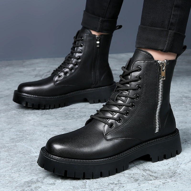 Взрывные Высокие Ботинки Martin, мужские зимние теплые хлопковые туфли больших размеров на флисовой подкладке, мужские британские рабочие ботинки с металлической двойной молнией