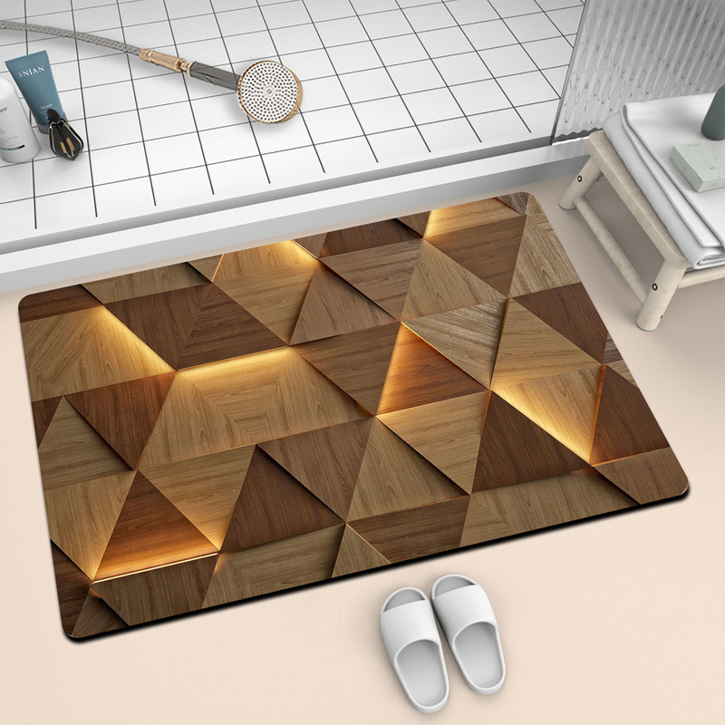 Visual Luminous Wood Grain Floor Mat Household Bathroom Floor Mat Vintage Toilet Water Absorbent Foot Mat Entrance Door Mat