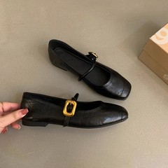 新款春秋小香风玛丽珍鞋黑色法式复古百搭方头浅口平底单鞋女