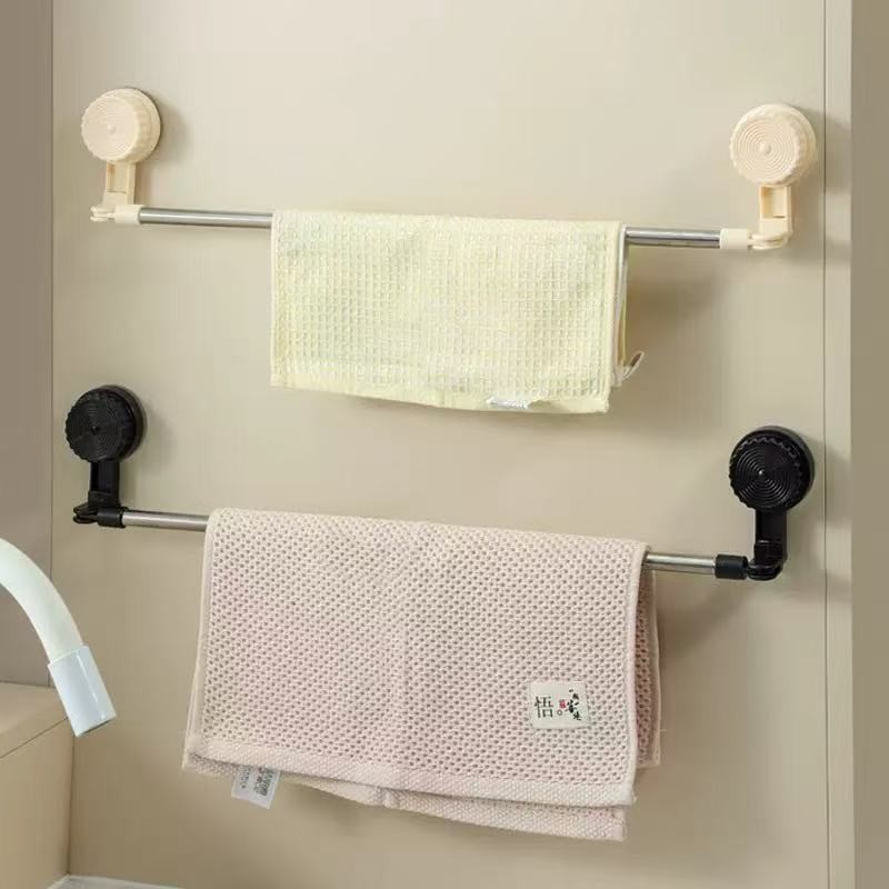 Suction Cup Towel Rack, No-Drill Bathroom Storage Shelf, 304 Stainless Steel Strong Load-Bearing Hanging Rod