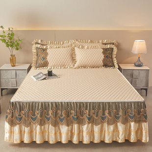I Summer Latex Mat Three or Four Piece Set 2024 New Bed Skirt with Lace Machine Washable Air-Conditioned Ice Silk Mat 1