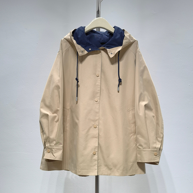 2025 New Autum Women's Loose Elegant Versatile Slimming Look Contrast Hooded Windbreaker Jacket for Women 3g8360092