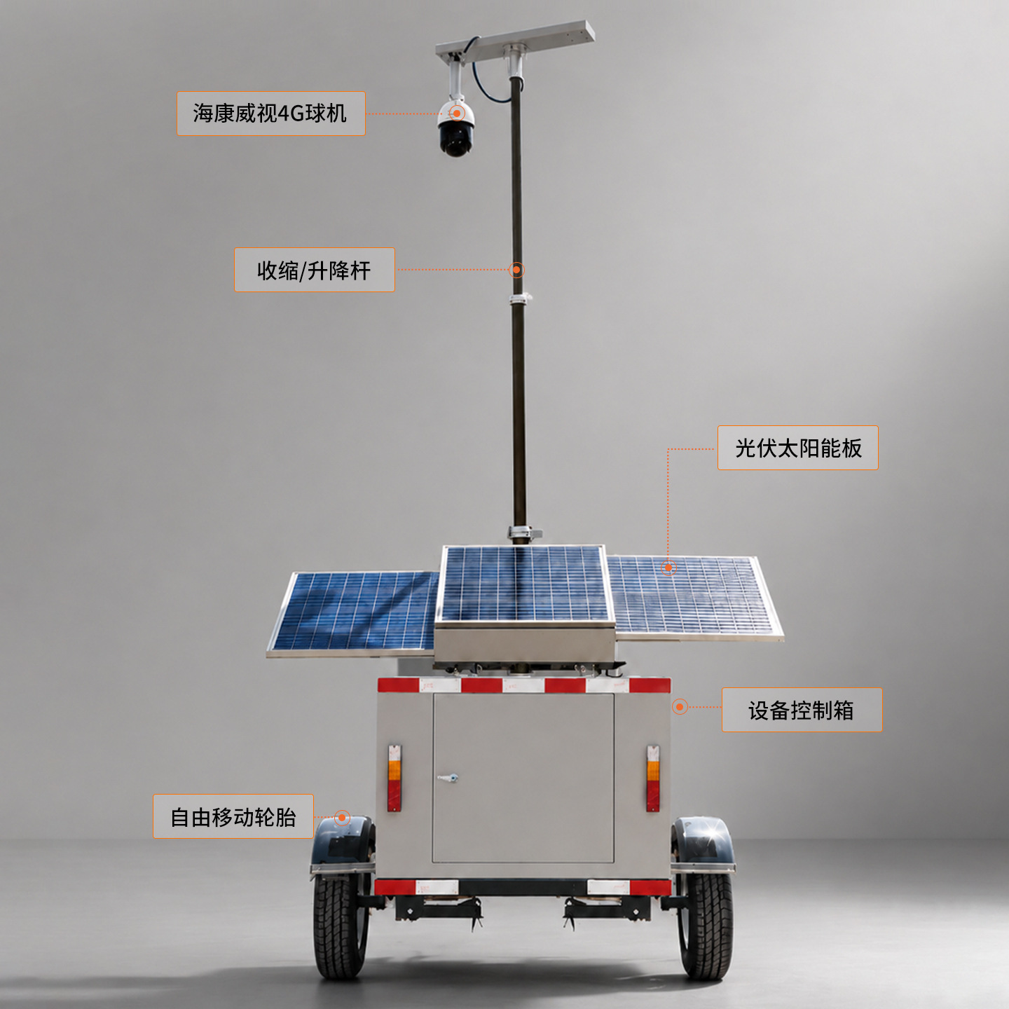 Remolque Hidráulico Temporal con Elevador de Poste para Exteriores, con Energía Solar, para Vigilancia Móvil 4G en Bases Militares