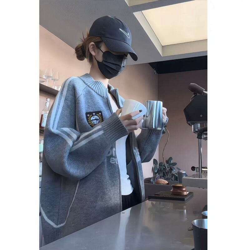 Oversize! American Baseball Trend Brand Letter Zipper Sweater Jacket Autumn and Winter New Korean Style Loose Cardigan