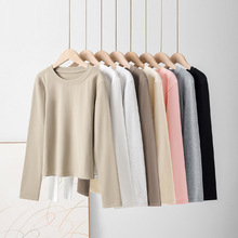 春秋230g短款修身正肩长袖打底衫t恤女辣妹正肩圆领显瘦内搭上衣