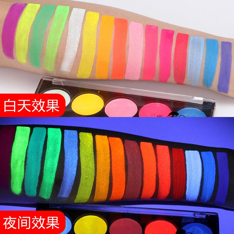Transfronterizo fluorescente pintura corporal soluble en agua de 15 colores fanáticos de la Copa Mundial de Halloween pintura de color facial de secado rápido Venta caliente