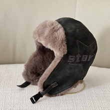 哑光皮户外机车雷锋帽冬季加厚保暖pu皮护耳帽防风雪飞行员帽子潮