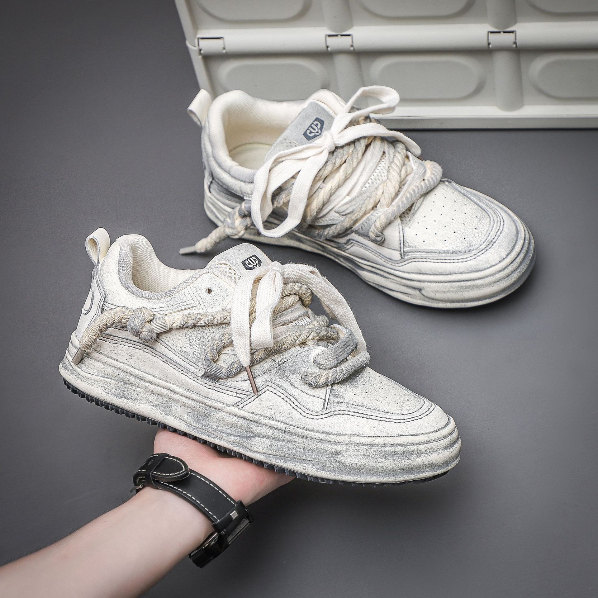 2025 otoño nuevo hacer viejos zapatos de disolución para hombres aumentando suela gruesa deportiva ocio sucio zapatos de skate zapatos de moda para hombres image 5
