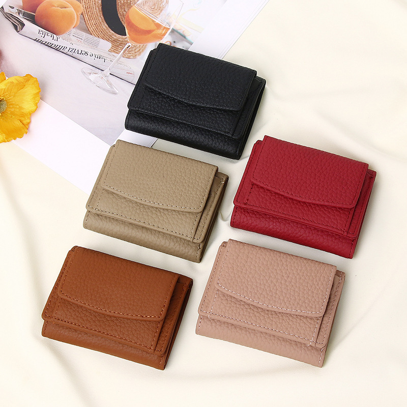 2025 New Small Card Holder Women's Genuine Leather Compact Wallet Genuine Leather Ultra-Thin Card Holder Coin Purse for Cards and Money