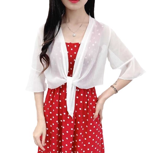 Sheer Sun Shirt with Shoulder Straps, Paired with a Sheer Scarf for Summer, Lightweight, Short-Sleeved, Open Top, Suitable for Matching with a Skirt