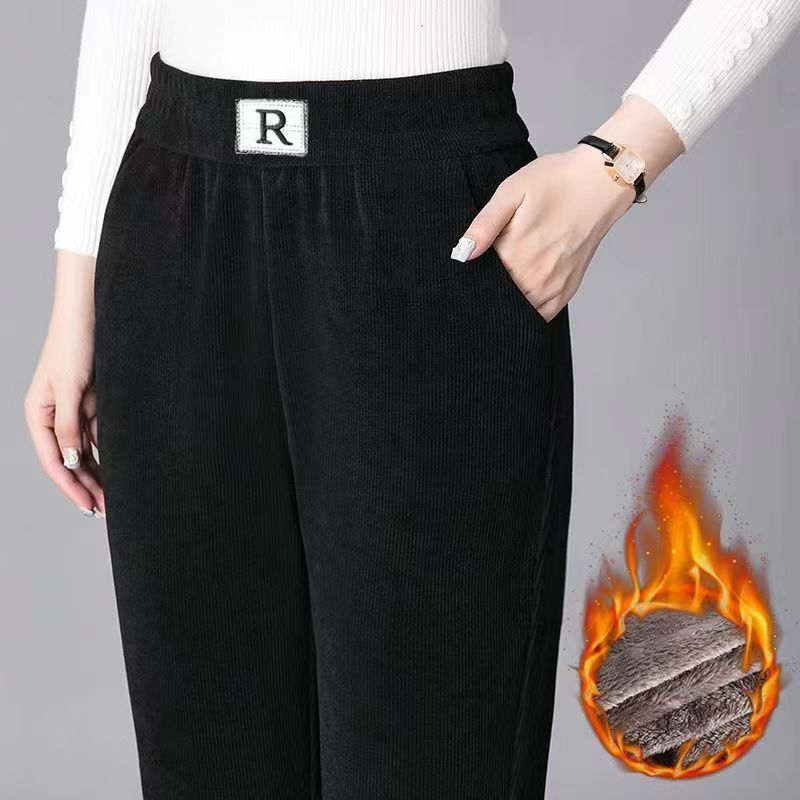 fleece-lined Thickened Corduroy Hallen Pants Women's Autumn and Winter 2024 New High Waist Loose Straight Pants Slimming Casual Pants