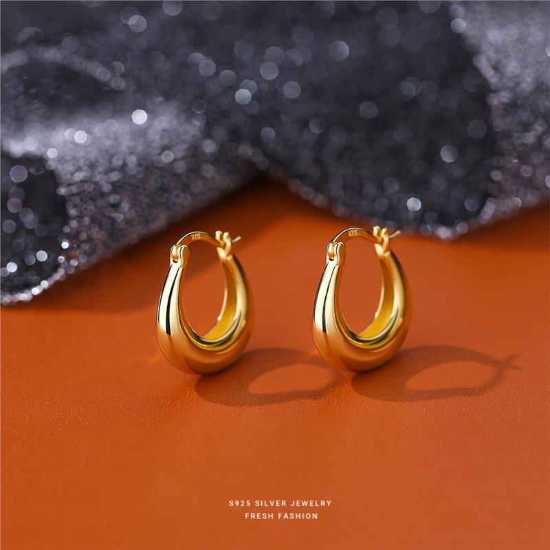 S-geometric minimalist U-shaped plain ring earrings, women's French style, light luxury, high-end feeling, personality,_voghion.com