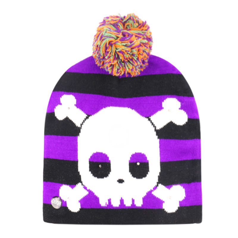 Original design explosion hot selling funny holiday party LED knitted hat pumpkin ghost skull knitted hat Halloween_voghion.com