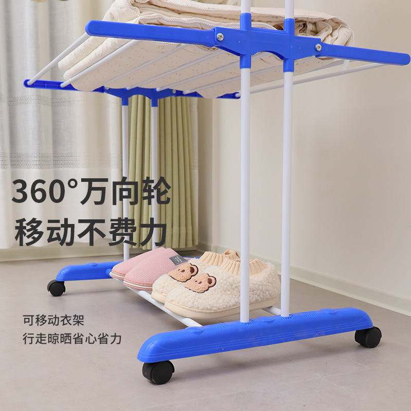 Fábrica directa multifuncional piso de tres capas de toallas voladoras perchas de aire plegables de piso interior perchas de ropa móviles