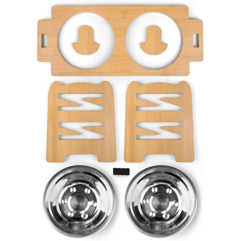 Gato creativo de madera tazón mesa de comedor estante de bambú para mascotas tazón estante de acero inoxidable perro tazón madera mascota gato alimentación rack