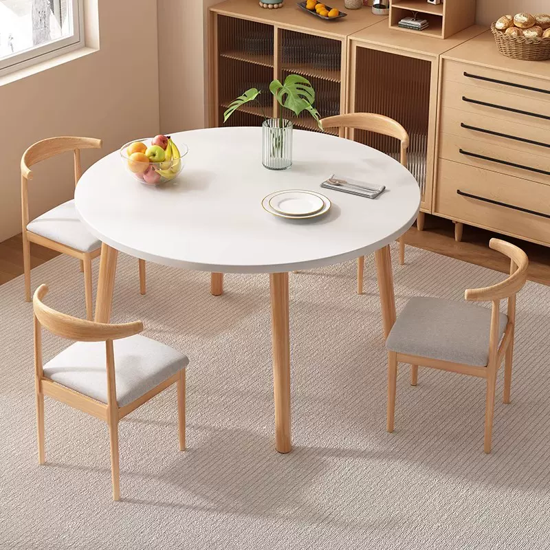 实木腿圆餐桌家用小户型咖啡厅奶茶店现代简约洽谈桌椅组合