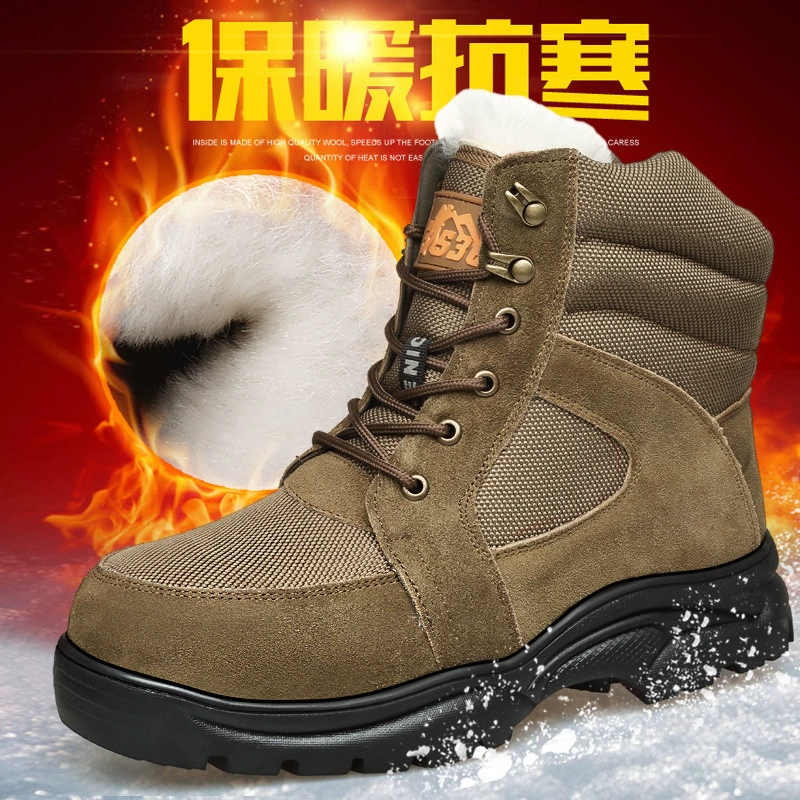 Зимние высокие шерстяные снежные сапоги мужские бархатные толстые северо-восточные хлопчатобумажные туфли на открытом воздухе противоскользящие теплые шерстяные сапоги