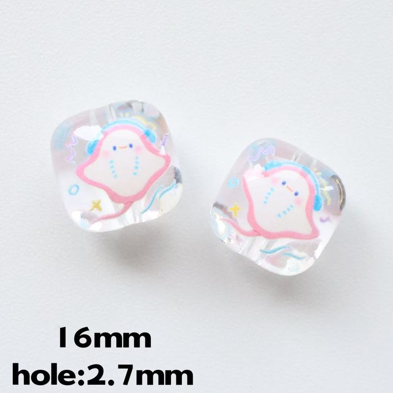童趣卡通海洋系列印花16mm馒头珠透明 DIY通孔串珠手机链项链材料|undefined