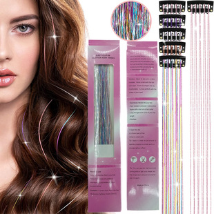 Amazon European and American Metal Ribbon Clip Laser Gold tinsel hair Colorful hair Wig One Card