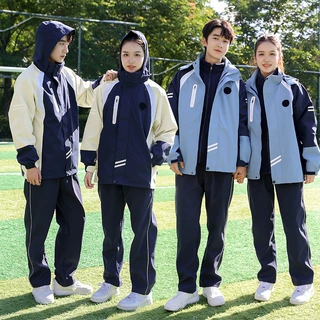 2024新款学生长袖校服套装冲锋衣初高中生班服加绒加厚三件套定制