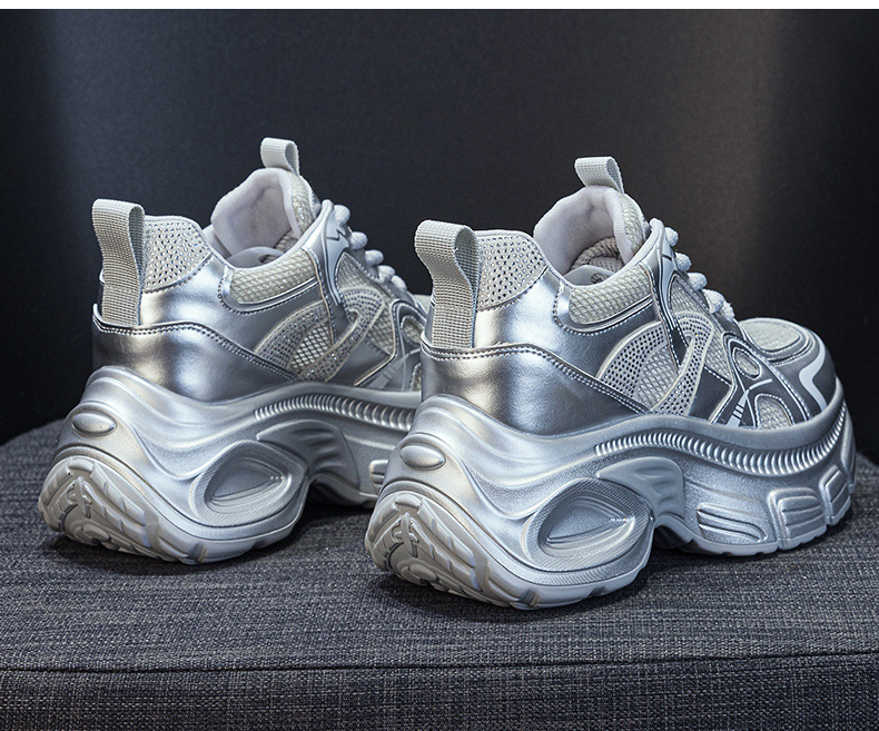 Giày sneaker dad đế dày nữ lưới thoáng khí tăng chiều cao đính đá — M2833 màu be, M2833 màu bạc chi tiết 17