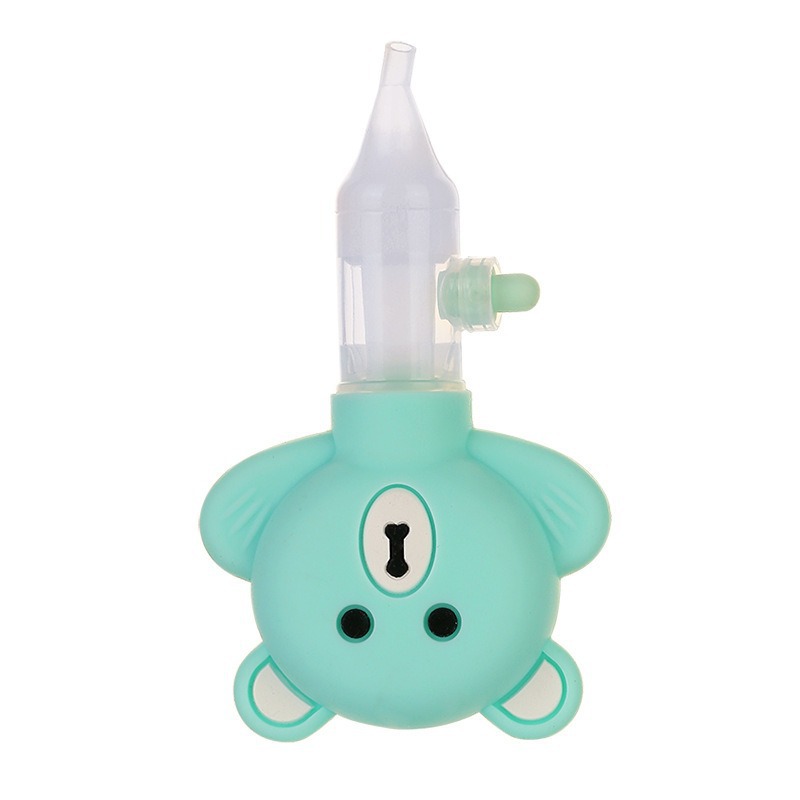 Aspirador nasal de bebé 15 grados curvo tipo de bomba de silicona antirreflujo aspirador nasal Oso de dibujos animados aspirador nasal toma de fábrica