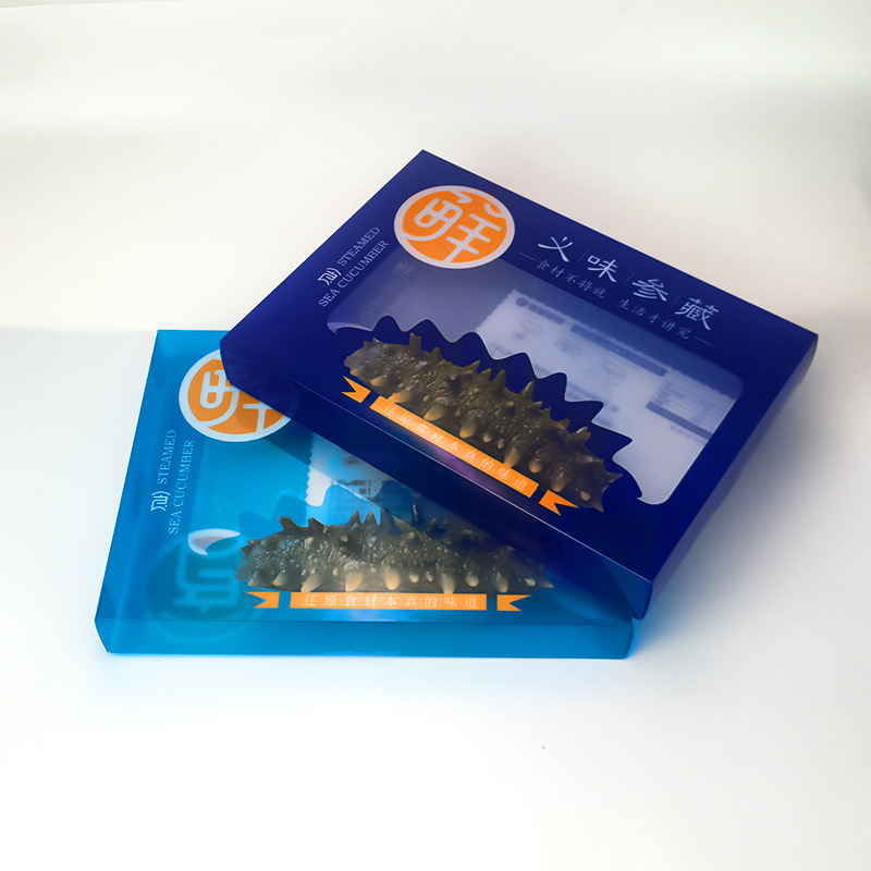 Caja de embalaje de pepino de mar caja de embalaje de pet ventana abierta material de pvc embalaje de plástico transparente caja plegable impresión fabricante de cajas de PP