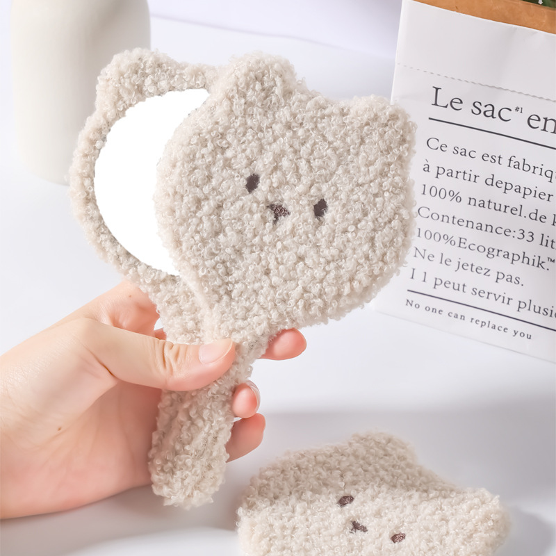 (2개) 국경 대형 곰 발톱 귀여운 곰 봉제 수제 메이크업 미러 고화질 거울 플라스틱 휴대용 미용 메이크업 작은 거울