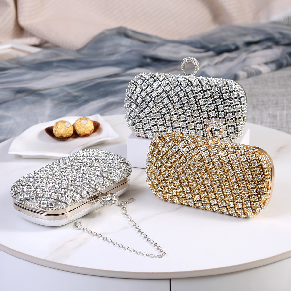 292g Weight Diamond Fashion Element Metal Geometric Diamond Oval Evening Bags