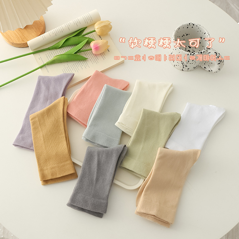 Women's summer thin cotton deodorant sweat-absorbent cotton socks spring and autumn solid color mid-calf length socks women's casual socks pile socks