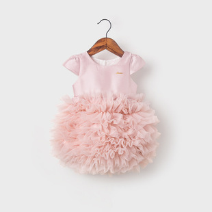 Girls' Baby Summer One-Year-Old Dress Children's Baby Clothes Banquet Flower Children's Puffy Mesh Princess Dress Pink