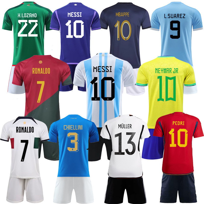 2022 World Cup Club Soccer Clothes Men's and Women's Adult Children's suit Printed Messi Ronaldo Soccer Clothes