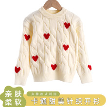 女童毛衣针织衫亚马逊批发儿童毛衣爱心波点甜美套头女童童针织衫