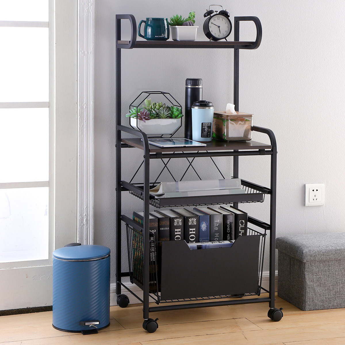 Estante de almacenamiento de piso de cocina carro móvil de múltiples capas con ruedas multifunción horno de microondas estante de almacenamiento doméstico