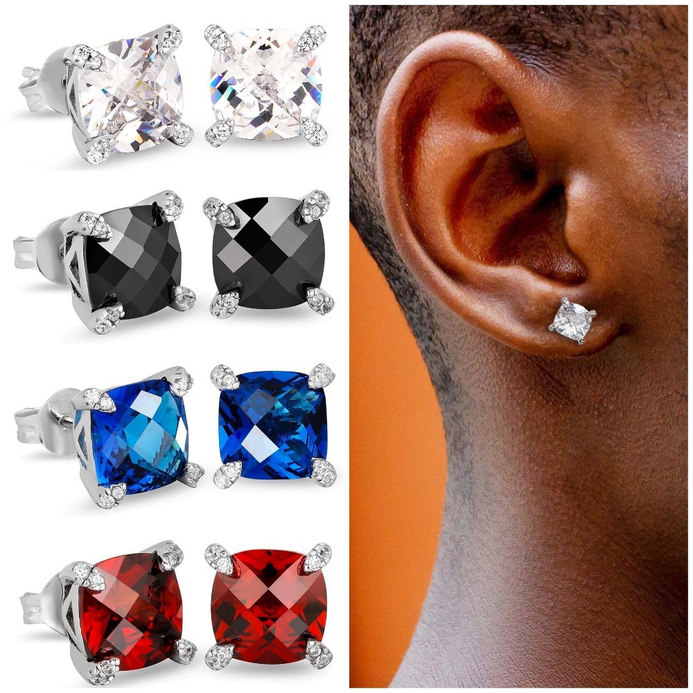 Cushion Cut Zircon Stud Earrings For Men Hip Hop Turtle Design_voghion.com