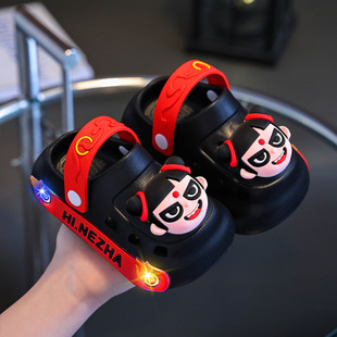 Nezha Slippers Children's Clogs Boys Summer New Cartoon Non-Slip Indoor Baby Outdoor Closed-Toe Shoes with Lights