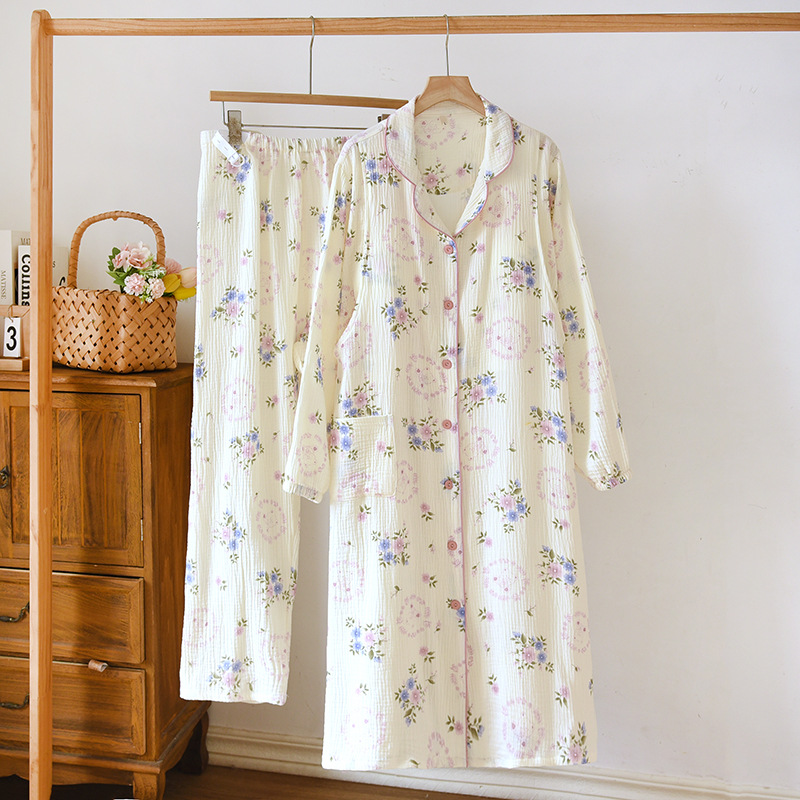 複数の胸パッド付き月子スカート春夏産後純綿クレープ哺乳産婦出産予定妊婦パジャマズボンセット