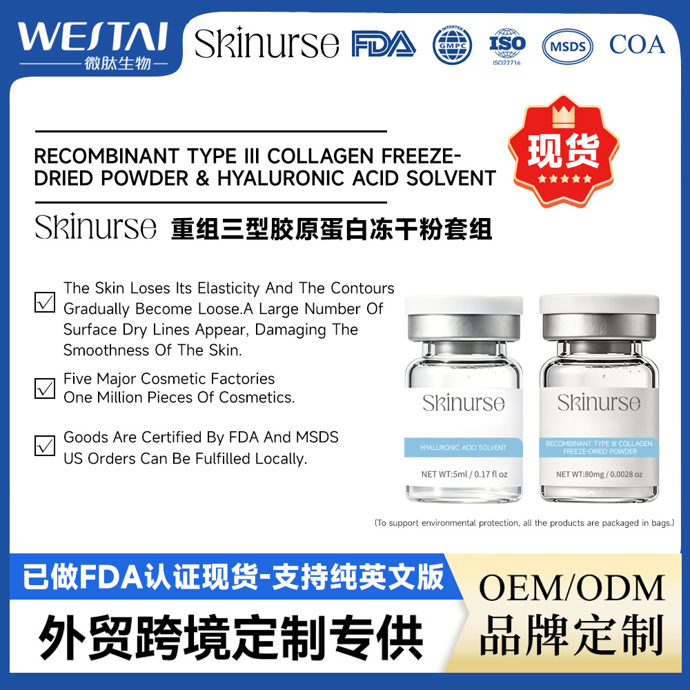 跨境专供英文现货重组三型胶原蛋白冻干粉美容院线用抗皱紧致初老