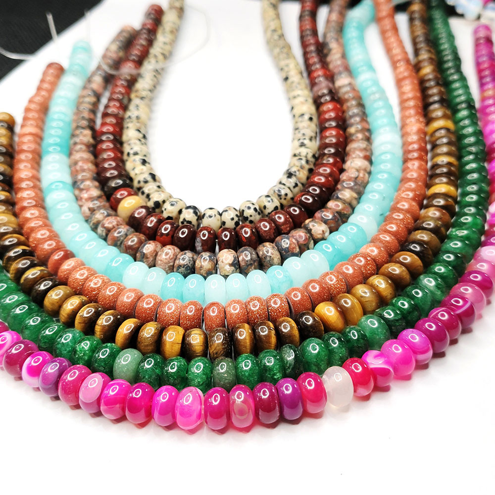 natural stone, Agate Material Geometric Pattern A String 4*6mm 5*8mm Natural Stone Agate Aventurine Malachite Unakite Geometric Smooth Jewelry Accessories Beads